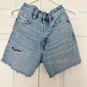 Zara Light Blue Distressed Denim Shorts